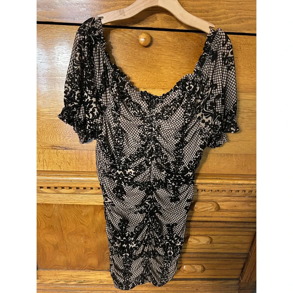 Romantic Goth Chic Ethereal Damask Ruched Bodycon Dress Off Shoulder Y2K Whimsi